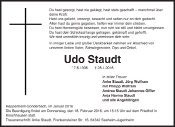 Traueranzeige von Udo Staudt von trauer.echo-online.de