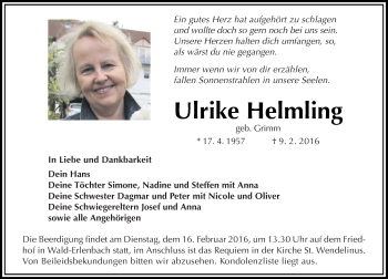 Traueranzeige von Ulrike Helmling von trauer.echo-online.de