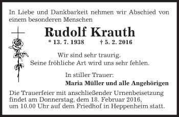 Traueranzeige von Rudolf Krauth von trauer.echo-online.de