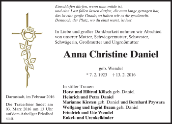 Traueranzeige von Anna Christine Daniel von trauer.echo-online.de