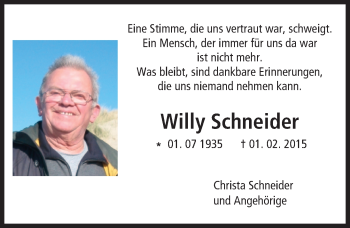 Traueranzeige von Willy Schneider von trauer.echo-online.de