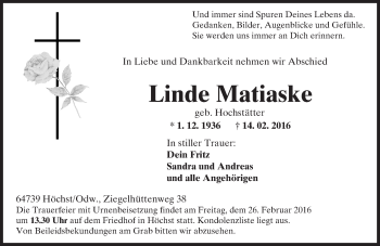 Traueranzeige von Linde Matiaske von trauer.echo-online.de