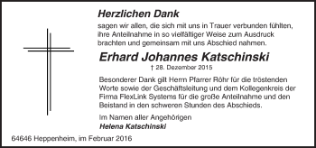 Traueranzeige von Erhard Johannes Katschinski von trauer.echo-online.de