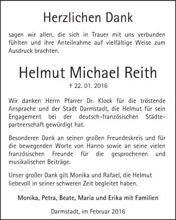 Traueranzeige von Helmut Michael Reith von trauer.echo-online.de