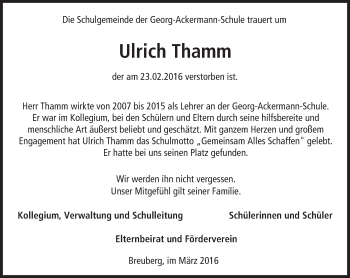 Traueranzeige von Ulrich Thamm von trauer.echo-online.de