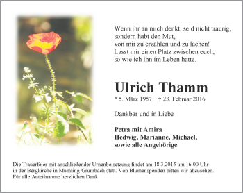 Traueranzeige von Ulrich Thamm von trauer.echo-online.de