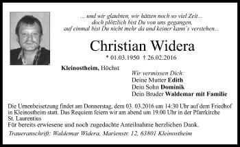 Traueranzeige von Christian Widera von trauer.echo-online.de