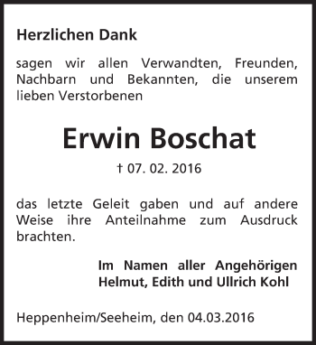 Traueranzeige von Erwin Boschat von trauer.echo-online.de