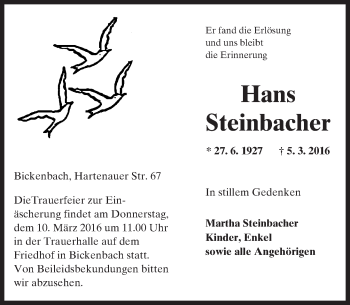 Traueranzeige von Hans Steinbacher von trauer.echo-online.de