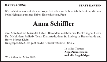 Traueranzeige von Anna Schiffler von trauer.echo-online.de