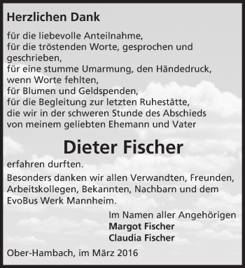 Traueranzeige von Dieter Fischer von trauer.echo-online.de