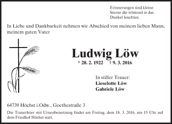 Traueranzeige von Ludwig Löw von trauer.echo-online.de