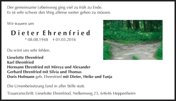 Traueranzeige von Dieter Ehrenfried von trauer.echo-online.de