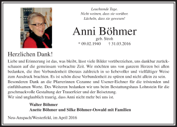 Traueranzeige von Anni Böhmer von  Usinger Anzeiger