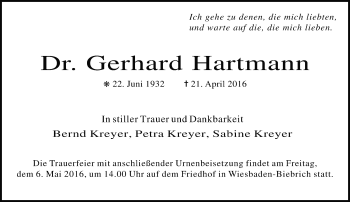 Traueranzeige von Gerhard Hartmann von  Wiesbaden komplett