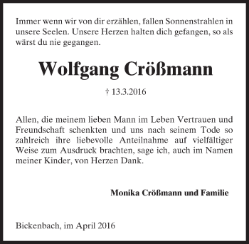 Traueranzeige von Wolfgang Crößmann von trauer.echo-online.de