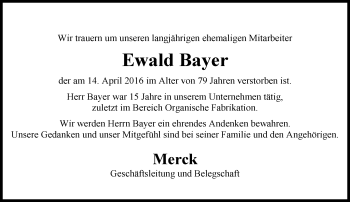 Traueranzeige von Ewald Bayer von Trauerportal Echo Online
