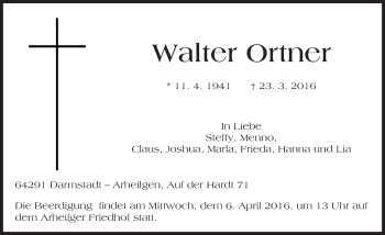 Traueranzeige von Walter Ortner von trauer.echo-online.de