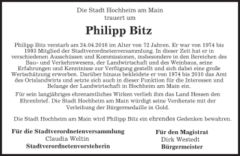 Traueranzeige von Philipp Bitz von  Hochheimer Zeitung
