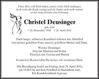 Traueranzeige von Christel Deusinger von  Usinger Anzeiger