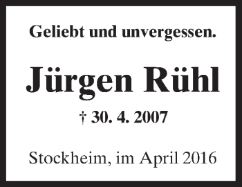 Traueranzeige von Jürgen Rühl von  Kreisanzeiger