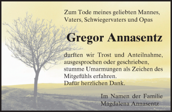 Traueranzeige von Gregor Annasentz von Trauerportal Echo Online