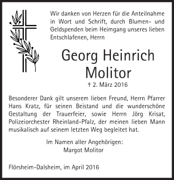 Traueranzeige von Georg Heinrich  Molitor von  Allgemeine Zeitung Alzey