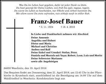 Traueranzeige von Franz-Josef Bauer von trauer.echo-online.de