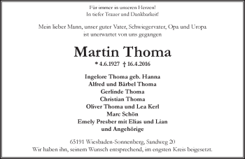 Traueranzeige von Martin Thoma von  Wiesbaden komplett