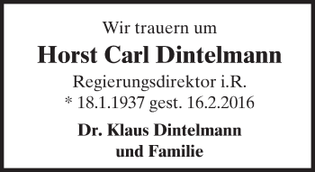Traueranzeige von Horst Carl Dintelmann von trauer.echo-online.de