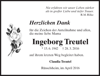 Traueranzeige von Ingeborg Treutel von trauer.echo-online.de