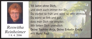 Traueranzeige von Roswitha Reinheimer von trauer.echo-online.de
