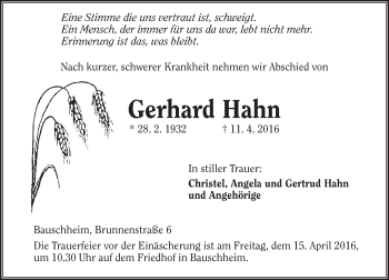 Traueranzeige von Gerhard Hahn von trauer.echo-online.de