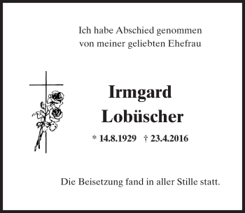 Traueranzeige von Irmgard Lobüscher von  Wiesbaden komplett