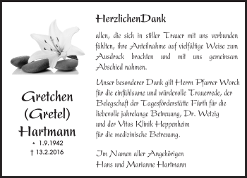 Traueranzeige von Gretchen  Hartmann von trauer.echo-online.de