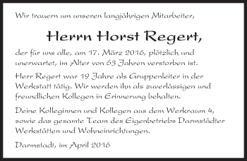 Traueranzeige von Horst Regert von trauer.echo-online.de