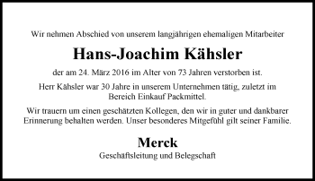 Traueranzeige von Hans-Joachim Kähsler von trauer.echo-online.de