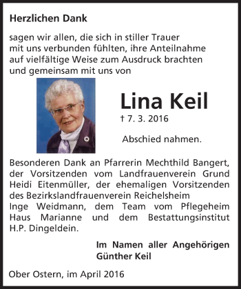 Traueranzeige von Lina Keil von Trauerportal Echo Online