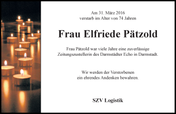 Traueranzeige von Elfriede Pätzold von trauer.echo-online.de