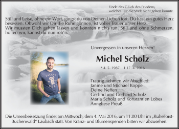 Traueranzeige von Michel Scholz von  Gießener Anzeiger