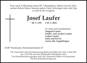 Traueranzeige von Josef Laufer von  Wiesbaden komplett