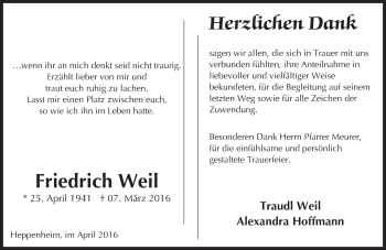 Traueranzeige von Friedrich Weil von trauer.echo-online.de