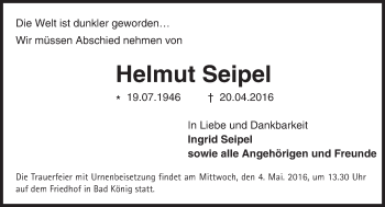 Traueranzeige von Helmut Seipel von Trauerportal Echo Online