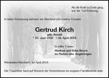 Traueranzeige von Gertrud Kirch von  Wiesbaden komplett