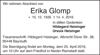 Traueranzeige von Erika Glomp von trauer.echo-online.de