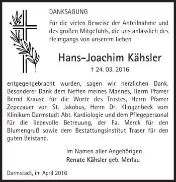 Traueranzeige von Hans-Joachim Kähsler von trauer.echo-online.de