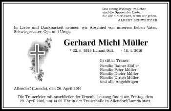 Traueranzeige von Gerhard Michl Müller von  Gießener Anzeiger