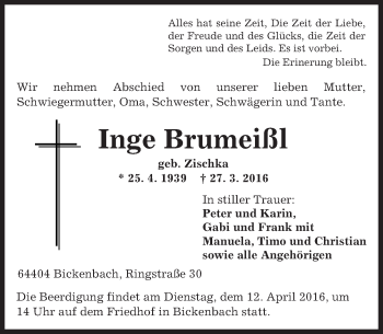 Traueranzeige von Inge Brumeißl von trauer.echo-online.de
