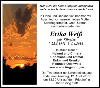 Traueranzeige von Erika Weiß von trauer.echo-online.de
