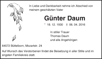 Traueranzeige von Günter Daum von trauer.echo-online.de
